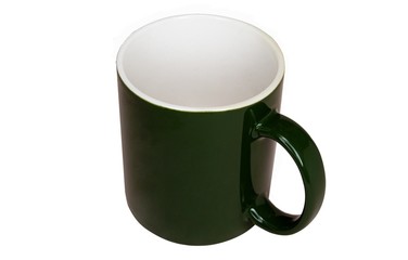 속은 하얗고 겉은 짙은 녹색의 머그컵