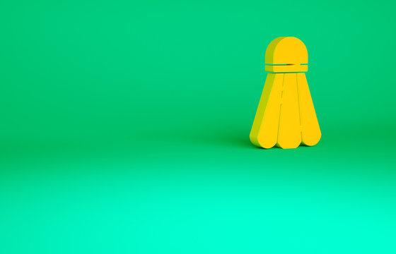 Orange Badminton shuttlecock icon isolated on green background. Sport equipment. Minimalism concept. 3d illustration 3D render.