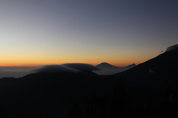 golden sunrise mountain, view from bukit sikunir (sikunir hill) Dieng Wonosobo Central Java Indonesia