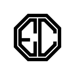EC initial monogram logo, octagon shape, black color