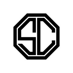 SC initial monogram logo, octagon shape, black color