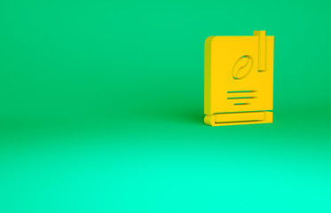 Orange Coffee book icon isolated on green background. Minimalism concept. 3d illustration 3D render.