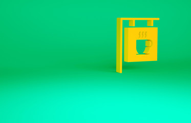 Orange Street signboard coffee icon isolated on green background. Minimalism concept. 3d illustration 3D render.
