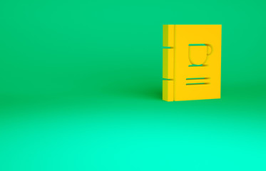 Orange Coffee book icon isolated on green background. Minimalism concept. 3d illustration 3D render.