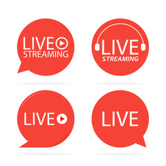 Set of live streaming icons. Red symbols and buttons of live streaming, broadcasting, online stream. third template for tv, shows, movies and live performances. Vector illustration.