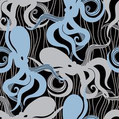 Seamless pattern with underwater animals. Vector illustration with sea inhabitants. Marine life fashion fabric design.