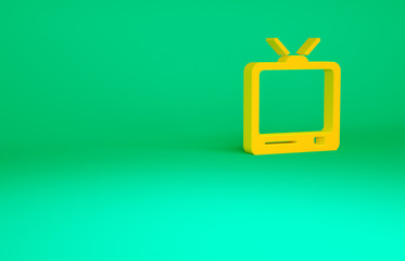 Orange Retro tv icon isolated on green background. Television sign. Minimalism concept. 3d illustration 3D render.
