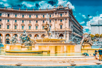 ROME, ITALY - MAY 10, 2017 : Republic Square (Piazza della Repubblica) and the  Fontana Esedra. Italy.