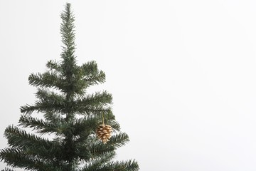 Pine cone hanging on christmas tree