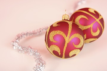 Christmas baubles and silver tinsel