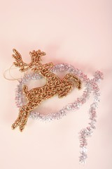 Decorative reindeer and silver tinsel
