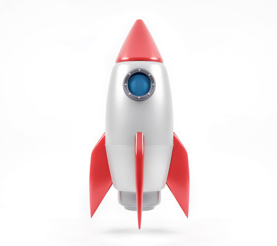 Rocket isolated on white background simple retro spaceship icon