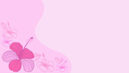 Hand drawn tropical jungle exotic pink hibiscus flower on pink background. summer floral wallpaper.