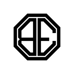 BE initial monogram logo, octagon shape, black color