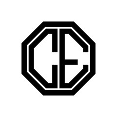 CE initial monogram logo, octagon shape, black color