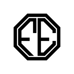 FE initial monogram logo, octagon shape, black color