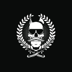 Vintage Skull Badge Barbershop Vector Illustration