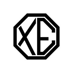 XE initial monogram logo, octagon shape, black color