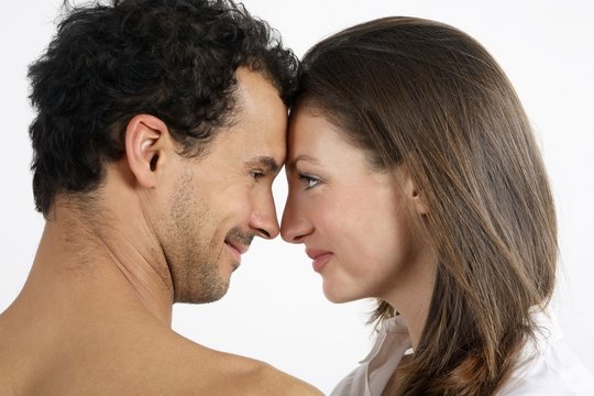 Man And Woman Staring At Each Other, Face To Face