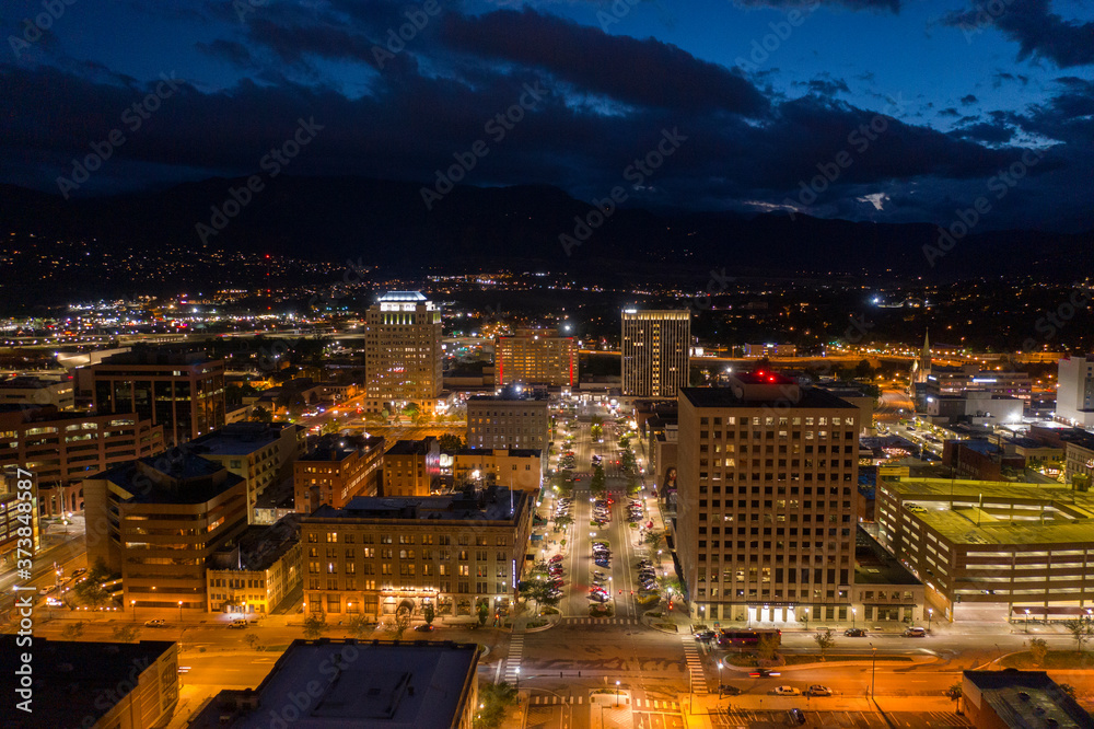 Wall mural aerial view of colorado springs at dusk