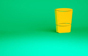 Orange Glass with water icon isolated on green background. Soda glass. Minimalism concept. 3d illustration 3D render.