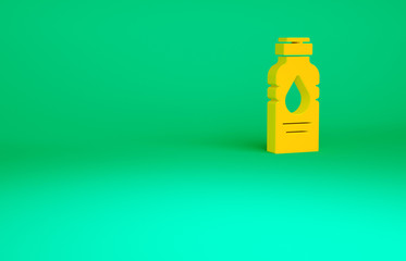 Orange Bottle of water icon isolated on green background. Soda aqua drink sign. Minimalism concept. 3d illustration 3D render.