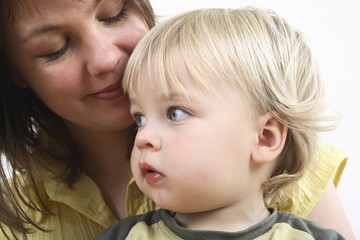 Close-up of mother and son