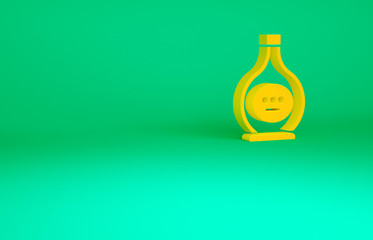 Orange Bottle of cognac or brandy icon isolated on green background. Minimalism concept. 3d illustration 3D render.