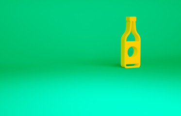 Orange Beer bottle icon isolated on green background. Minimalism concept. 3d illustration 3D render.