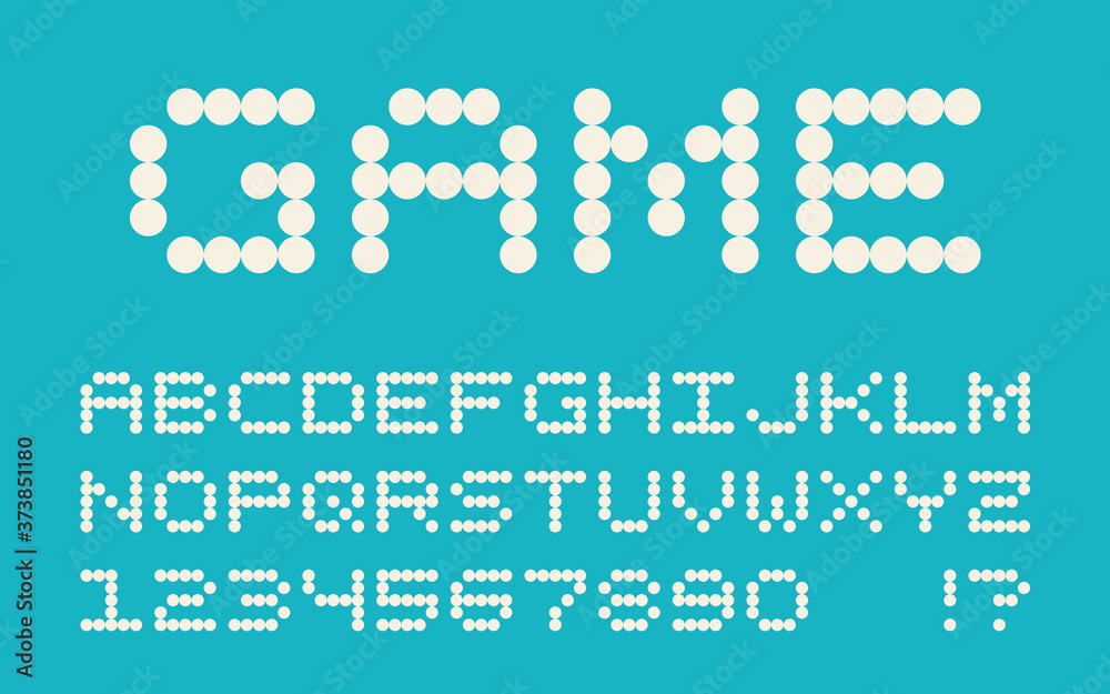 Poster Pixel retro font Video computer game design 8 bit letters and numbers Vector alphabet