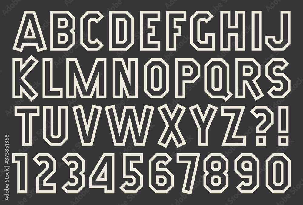 Poster Angular alphabet and number Outline isolated font