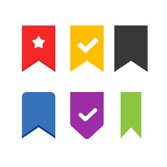 Bookmark vector icons set label element design isolated flat symbol, book mark starred and checked ui tag pictogram red green blue orange color
