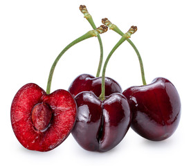 Sweet Red cherry isolated on white background, (With clipping path)