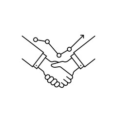 thin line handshake with sales increase icon