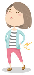 Fototapeta premium A cartoon style girl with backache. 