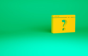 Orange Browser with question mark icon isolated on green background. Internet communication protocol. Minimalism concept. 3d illustration 3D render.