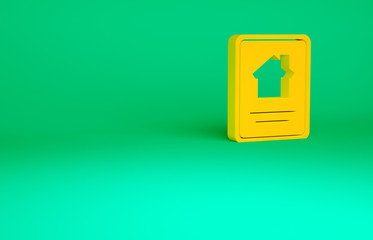 Orange Online real estate house on tablet icon isolated on green background. Home loan concept, rent, buy, buying a property. Minimalism concept. 3d illustration 3D render.