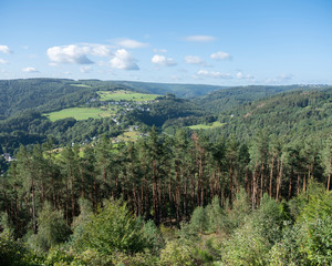 landscape with forests and meadows in german eifel