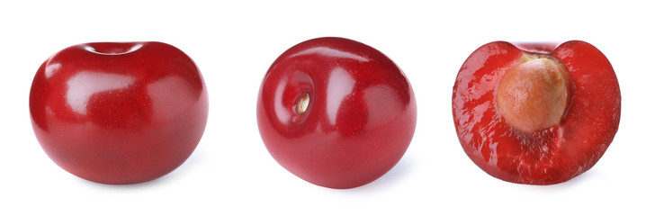Set of ripe cherries on white background. Banner design