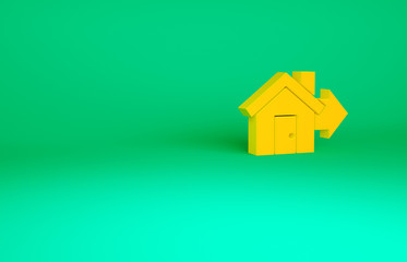 Fototapeta na wymiar Orange Sale house icon isolated on green background. Buy house concept. Home loan concept, rent, buying a property. Minimalism concept. 3d illustration 3D render.