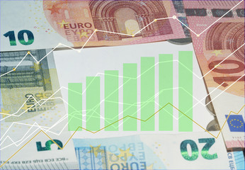 Investment diagram of profitable euro banknotes and saving money.