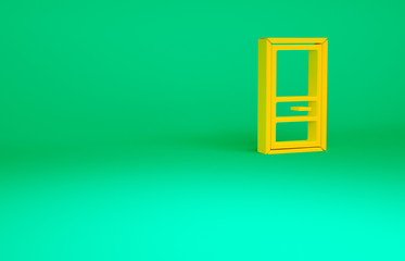 Orange Closed door icon isolated on green background. Minimalism concept. 3d illustration 3D render.