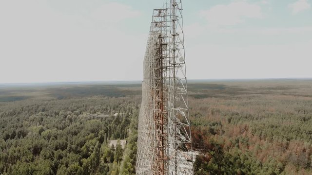Traveling to Pripyat city in exclusion zone on north of Ukraine Aerial shot