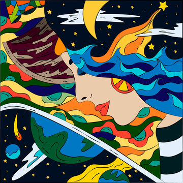 Bright abstract illustration on a free theme. Surreal Fantasy Vector Graphics.