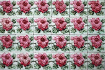 Floral tiles on wall