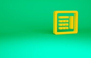 Orange Safe icon isolated on green background. The door safe a bank vault with a combination lock. Reliable Data Protection. Minimalism concept. 3d illustration 3D render.