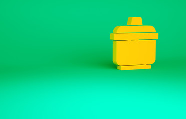 Orange Cooking pot icon isolated on green background. Boil or stew food symbol. Minimalism concept. 3d illustration 3D render.