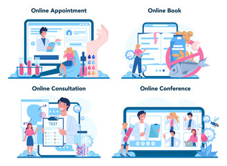 Allergist online service or platform set. Disease with allergy