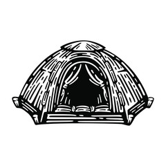 Camping tent in style retro. adventure illustration
