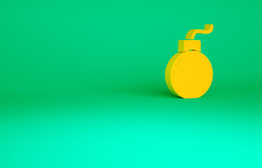 Orange Bomb ready to explode icon isolated on green background. Minimalism concept. 3d illustration 3D render.